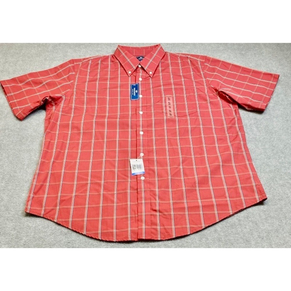 NWT Dockers Button Down Shirt Mens XL Red Plaid Short Sleeve No Wrinkle Stain